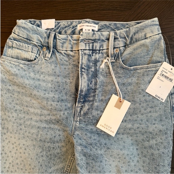 Good American Good Icon Straight Sparkle Rhinestone Jeans - Picture 2 of 5